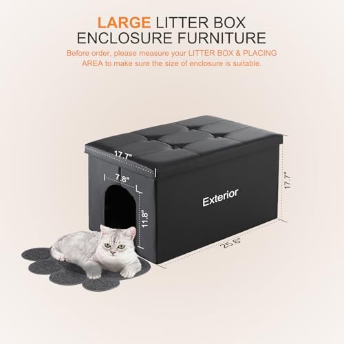 MEEXPAWS Cat Litter Box Enclosure Furniture Odor Control, Large | L Hidden Cat Litter Box Bench Ottoman, Cabinet Dog Proof, Waterproof Inside, Easy Clean, Easy Assembly, Black - color: Black, size: L 25.6'' x 17.7'' x 17.7''