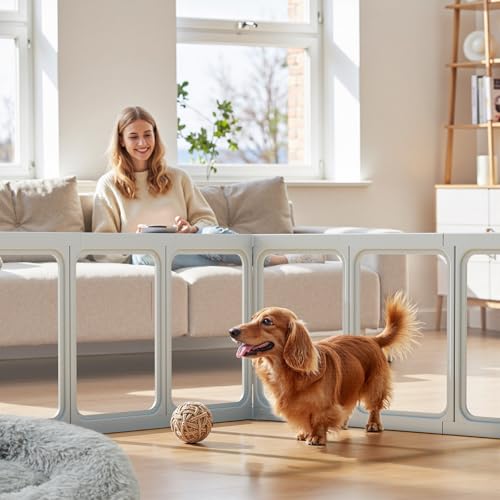 Clear Acrylic Dog Playpen - 33.4 x 33.4 Inch, 24" H 8 Planes Transparent Dog Fence Indoor, Sturdy Pet Pen for Puppy/Small Dog/Rabbit/Pig, Easy Assemble & Cleaning Plastic Whelping Box Enclosure, Grey - color: Grey