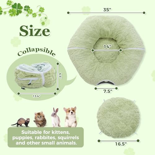 PEQULTI Cat Tunnel with Bed for Indoor Cats, Cat Play Donut Tunnel with Washable Soft Plush Mat, Round Tube Toys Cute Tube for Kittens, Puppies, Rabbits and Ferrets, Green - color: Green