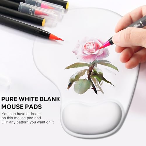 JIKIOU Ergonomic Mouse Pad with Gel Wrist Rest 2 Pack, Portable Small Blank | Upgraded-Prevent Gel Leakage, Ergonomic Design for Pain Relief, Cooling Gel filled, Smooth Lycra Surface, Non-Slip PU Base - color: 06White