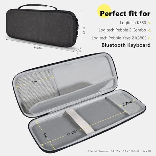 Hard Keyboard Carrying Case for Logitech Pebble Keys 2 K380s & Logitech K380 Bluetooth Keyboard Case + M350 Pebble Mouse Combo, Wireless Keyboard Shockproof Protective Travel Bag, Black - size: Logitech K380