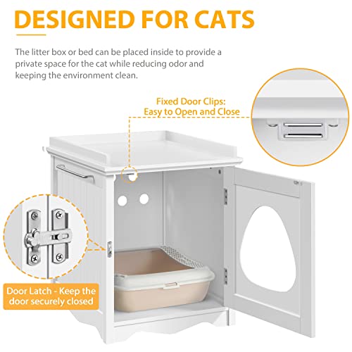 Yaheetech Cat Litter Box Enclosure, Hidden Litter Box Furniture with Side Towel Bar, Wooden Cat Washroom, Storage Cabinet, Indoor Pet House, Side Table Nightstand, White - color: White, size: 19″ L × 21″ W × 23″ H