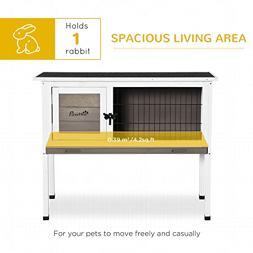 PawHut Elevated Wooden Rabbit Hutch Indoor/Outdoor for Guinea Pig Brown | Bunny Cage, Hinged Asphalt Roof, Removable Tray - color: Brown
