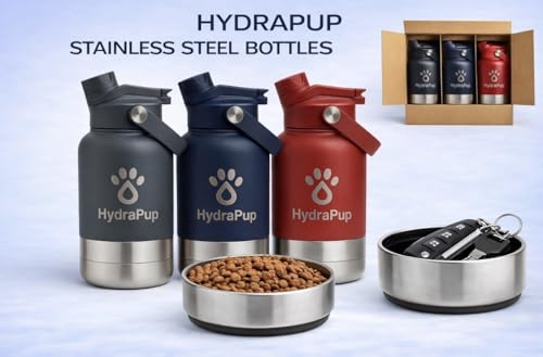 32oz Insulated Water Bottle with Dog Bowls – Human & Pet Shared Use, Stainless Steel Leakproof Travel Bottle (Navy Blue) - color: Navy Blue