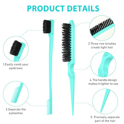 Remerry 12 Pieces Hair Brush Set, Nylon Teasing Hair Brushes 3 Row Salon Teasing Brush, Double Sided Edge Smooth Comb Grooming, Rat Tail Combs with Duckbill Clips for Women(Mint Green) - color: Mint Green
