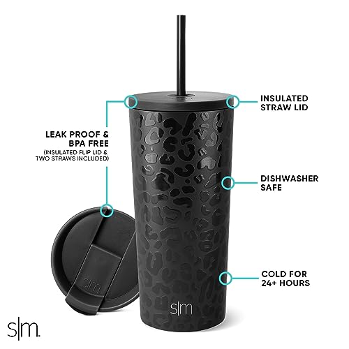 Simple Modern Insulated Tumbler with Lid and Straw | Iced Coffee Cup Reusable Stainless Steel Water Bottle Travel Mug | Gifts for Women Men Her Him | Classic Collection | 20oz | Black Leopard - color: Pattern: Black Leopard, size: 20 Ounces