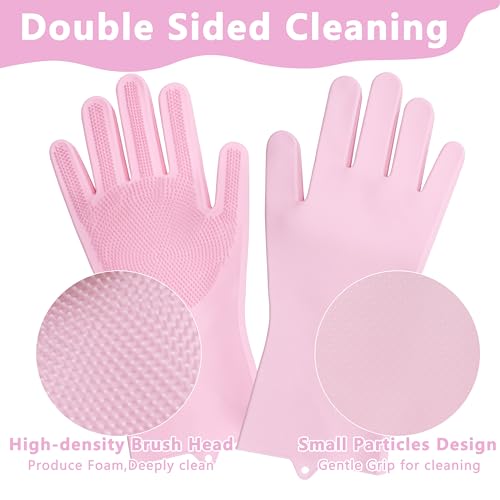 Pet Grooming Gloves—Dog Washing Gloves with High-Density Teeth | Dog Bath Scrubber with Enhanced Five Finger Design, Silicone Gloves for Dogs and Cats Bathing, Massage (Pink) - color: Pink