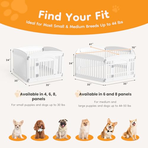 NEWBULIG Dog Playpen 6-Panel, 24IN Puppy Playpen, Stable Dog Play Pen Indoors/Outdoor with Secure Locking Door, Plastic Pet Fence for Small & Medium Dogs | Portable, Secure Locking Door, Indoor Outdoor Yard RV Camping, Small Medium Dogs, White - color: Wh