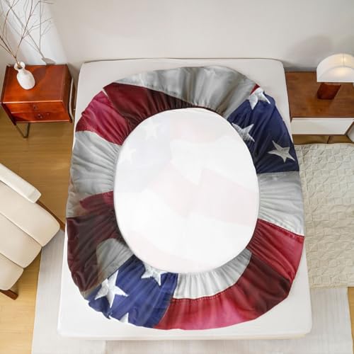 Erosebridal United States Sheet Set Teens American Flag Fitted Sheet Full, Blue Red Bedding Set Geometric Stripes Bed Sheet with Deep Pocket, 4 Pcs with 1 Fitted Sheet, 1 Flat Sheet, 2 Pillow Cases - color: Style 18, size: Full