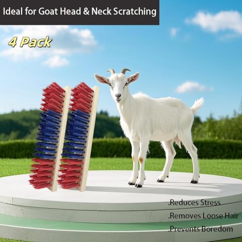 4 PCS Livestock Scratching Brush Goat Scratcher Brushs Post with 20 Screws,Wooden Goats Brush Goat Toys for Goats,Sheep,Pigs,Cow,Horses,Goat Care Supplies(Red)