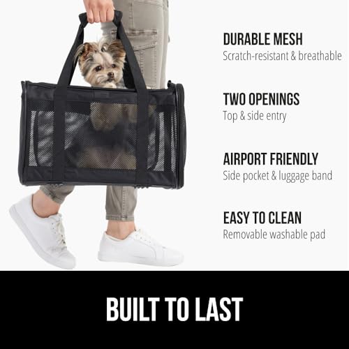 GORILLA GRIP Cat Carrier Travel Bag Up to 15 Lbs, Soft Collapsible Small Dog Carriers, Top and Side Entry Breathable Mesh, Grip Feet on Underside, Cozy Washable Waterproof Pad, Portable Kennel, Black - color: Black