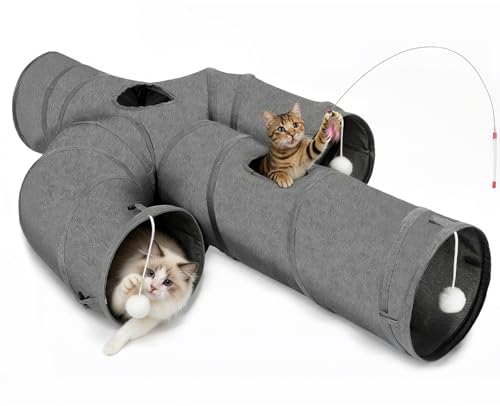 Ownpets Cactus Cat Tunnel 12" with Peek Holes for Indoor Large Cat, Grey | Durable Oxford fabric, noise-free, foldable & connectable, multi-cat friendly, tube for cats up to 20lb, includes ball & wand - size: 12 Inches in Diameter