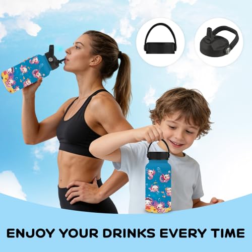 Gifts for Salamander Lover, 25oz Salamander Water Bottle with Straw Lid & Direct-drink Lid- Cute Salamanders Insulated Water Bottles, BPA-free Leakproof Sports Waters Bottle for School Travel,Gift Cup - color: Pink salamander