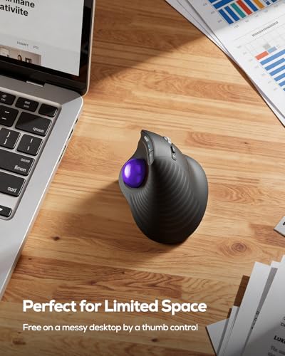 Nulea Wireless Trackball Mouse Ergonomic Vertical Design Thumb Control | Rechargeable mouse with quiet clicks,4 DPI levels,3 device Bluetooth & USB receiver,smooth tracking,compatible with PC-Purple - color: C-Purple