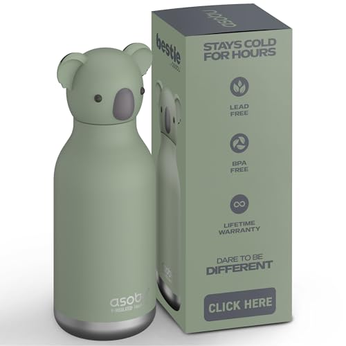 asobu Bestie Water Bottle, Cute Collectible Character, Leak Proof, BPA Free | 16 oz, Stays Cold 24 Hours, Double Wall Vacuum Insulation, Food Grade Stainless Steel, Spill Resistant, Great Gift Idea - color: FINN THE KOALA