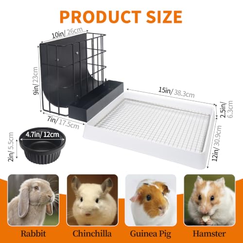 BESNEW 3 in 1 Rabbit Hay Feeder with Litter Box,Upgraded Metal Hay Rack & Litter Tray & Water Bowl,Quick Cleaning,Easy to Install,Bunny Supplies for Rabbit Guinea Pig Chinchilla Small Animals - color: Black, size: 10in set