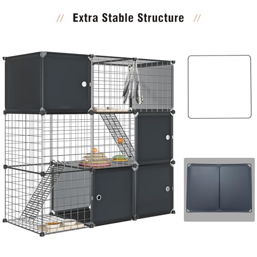 3-Tier Large Cat Enclosure Indoor & Outdoor with Litter Box, Detachable Multifunctional Catio Playpen - DIY Metal Wire Kennel Cage for Cats - size: 35.4"L x 15.7"W x 35.4"H