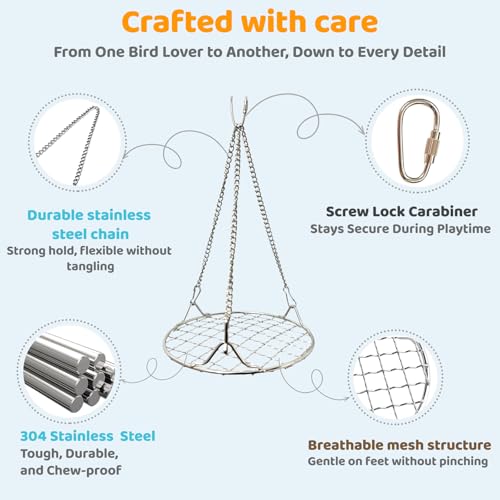 Bird Swing Perch Stainless Steel, Toy for Small Animal Parakeet Cockatiels Conures, Hanging Bird Cage Accessories to Balance Training for Budgies, Parrotlets, Rats, Hamsters, Sugar Gliders