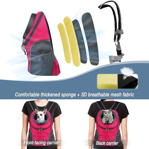 WOYYHO Pet Dog Carrier Backpack, Ventilated Small Dog Front Backpack | Small Dog Front Backpack, with Adjustable Straps, Safety Belt, Storage Pockets, for Travel Hiking Outdoor, Rose, M - color: 3-Rose