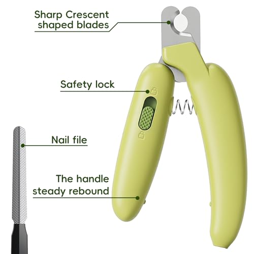 Dog Nail Clippers,Dog Nail Trimmers for Small Medium Dogs and Cats - Professional Grooming Tool with Safety Lock, Sharp Stainless Steel Blade Prevents Splitting，Includes Nail File (Green-mini) - size: Green-mini