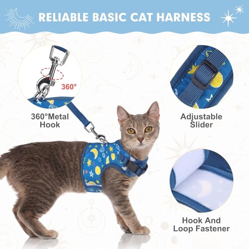 BINGPET Cat Harness and Leash Set, Escape Proof and Adjustable, Large | Step-in Vest, Lightweight Soft Breathable Mesh, Hook & Loop, Easy Control for Medium & Large Cats Walking Travel - color: Galaxy, size: Large