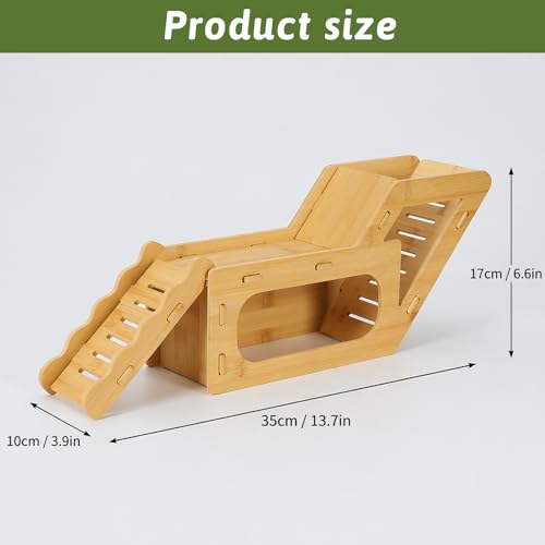 Hamster Hideout,Hamster Platform, Bamboo Hamster Hideout with Double Ramps and Climbing Ladders, Wooden Hamster House, Small Animal Cage Accessories for Dwarf Hamsters, Syrian Hamsters, Gerbils, Mice