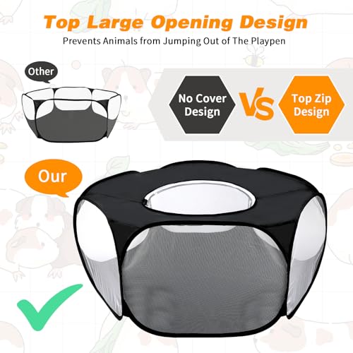 Rypet Guinea Pig Playpen Pop-Up, Outdoor Yard Fence for Pets,Tent Black | Breathable 360° Mesh View, Pops Open Fast, 47 x 15 in Play Space, Folds Flat for Travel, Rabbits Hamsters Hedgehogs - color: Black, style: Enclosed Playpen
