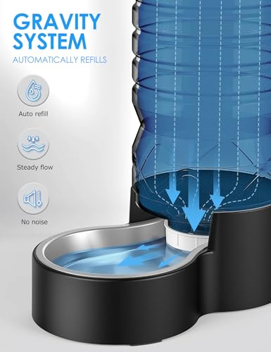 Heouvo 2.5 Gallon Automatic Dog Water Dispenser (9.5L-Black) | Wide Mouth, Easy Clean/ Removable Stainless Steel Bowl/ Gravity Refilling, Large Capacity for Cats and Dogs, Multi-Pet Homes - size: 9.5L