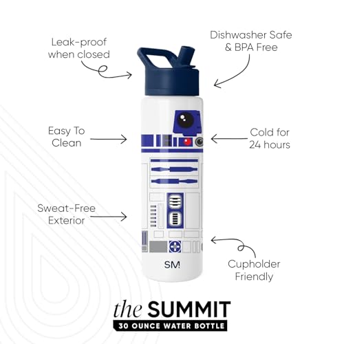Simple Modern Star Wars Water Bottle with Straw | 30oz | R2D2 | Summit Stainless Steel Water Bottles, Insulated Metal Cup | Leak Proof for School, Gym, Travel, Sports | R2D2 - color: Star Wars: R2D2, style: 30oz Water Bottle