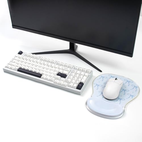 Blue Bow Mouse Pad with Gel Wrist Rest Support - Ergonomic Cooling Mousepad Support with Non-Slip Base for Computer/Office/Home - color: Blue Bow