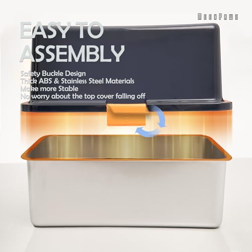 MEEXPAWS Stainless Steel Cat Litter Box Top Entry XL Large with Lid, 8'' High Side Metal Cat Litter Box for Big Cats, Top Cover with Slot, Non-Stick, Easy Clean, Include Litter Scoop - color: Blue