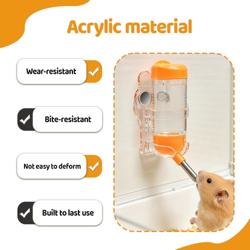Magnetic Hamster Water Bottle Holder, Acrylic Small Animals Drinking Bottle Stand Adjustable Height Hamster Cage Accessories for Gerbil Rabbit Chinchilla