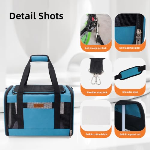 YUNIQUE Soft-Sided Cat & Dog Carrier for Pets Up to 15 Lbs, Airline Approved Collapsible Travel Puppy Carrier with Lightweight Fabric Design (Blue) - color: blue