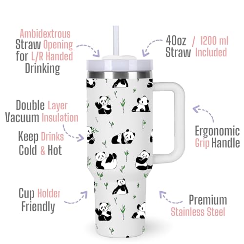 momocici 40oz Bamboo & Pandas Tumbler with Handle Gifts for Women.Panda Lover Cups Tumbler Gifts for Women.40 oz Birthday Christmas Panda Cup Tumblers for Pandas Lover. - style: Bamboo & Panda