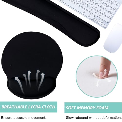 Keyboard Wrist Rest Pad Mouse Pad with Wrist Support Set of 3, Mousepad with Non-Slip Rubber Base, Ergonomic Memory Foam Mouse Wrist Cushion Support for Home Office Laptop Computer Gaming, Black - color: Black