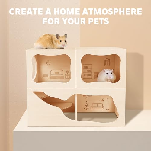 Hamster Hideout Wooden House,Hamsters Multi Chamber Hideout,Small Animal Habitat for Clear Observation,Hamster Toys for Dwarf Hamstersm,Gerbils, Hedgehogs, Rats, Mice(Study Room) - color: Study Room