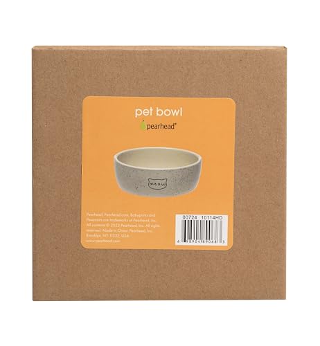Pearhead Ceramic Meow Cat Bowl, Holds 12 oz, Modern Speckled White - color: Speckled "Meow", size: Single Bowl
