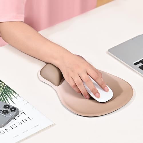 EooCoo Mouse Pad with Gel Wrist Rest, Ergonomic Mousepad Wrist Alignment | Middle Concave Design for Natural Wrist Alignment, Non-Slip Base Mousepad, Carpal Tunnel Relief, Office Desk Accessories - color: Khaki