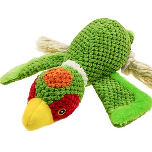 Dog Squeaky Toys Plush Mallard Duck Dog Chew Toy with Knotted Rope Tassels, Teething Interactive Tug Toy for Small, Medium and Large Dogs - color: Green Bird