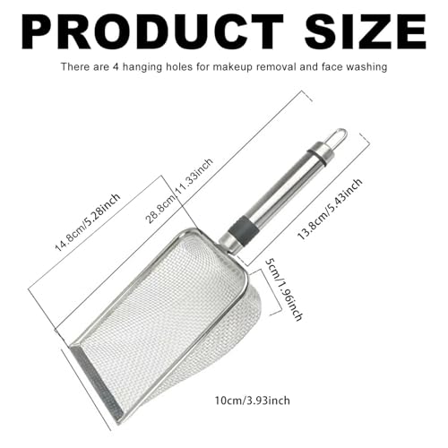 Integrated Metal Cat Litter Scoop, Stainless Steel Mesh Litter Scoop, Long Handle Cat Scooper, Poop Sifting Mesh Litter Deep Shovel, Cat Litter Scooper for Litter Box/Reptile Terrarium Sand Waste