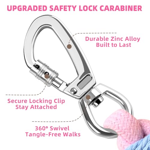 4FT Heavy Duty Braided Rope Dog Leash, Soft Cotton Design with Locking Clip for Medium & Large Dogs – Ideal for Walking & Training (Pink Blue – Angel Wings) - color: Pink Blue – Angel Wings