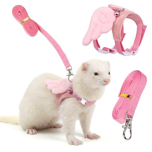 Ferret Harness and Leash Set Small Animals Vest Harness Soft-Harness Leash Vest Set with Bell Guinea Pig Clothes for Baby Ferret Rats Hamster Teacup Chihuahua Mouse Small Pet - color: Pink