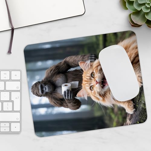 Mousepad Funny Cat with Bigfoot Toilet Paper Scene Hilarious Animal Meme Design Unique Sasquatch Humor Desk Accessory Cool Forest Style Computer Mouse pad Novelty Gaming Mouse Mat Creative - color: Cat with Bigfoot