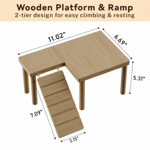 STILLCOVE Transparent Hamster Cage with Platform: 2-Tier Small Animal Cage | Wooden Platform & Ramp, Clear PET Guinea Pig House, Rat Enclosure, Mouse Tank, Pet Habitat for Hedgehog Gerbil Rodent