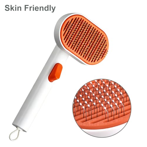Cat Brush for Shedding, Self-Cleaning Slicker Brush | Self-Cleaning Slicker Brush, Kittens & Rabbits Removes Loose Fur, Undercoat Deshedding Comb with One-Click Cleaning