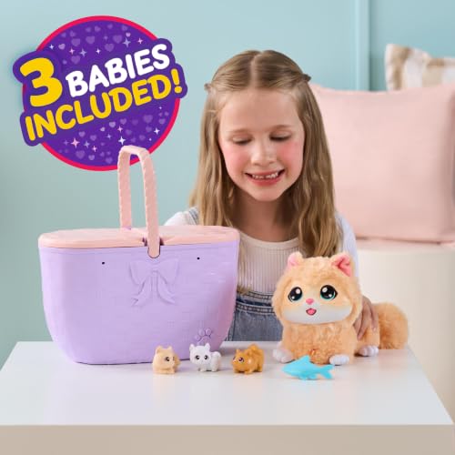Little Live Pets Mama Surprise Kittens, Interactive Mama, Surprise Toys | Portable basket, fish accessory, 3 baby kittens, and 15+ sounds and reactions for ages 4+ toy cat play - style: Kitten