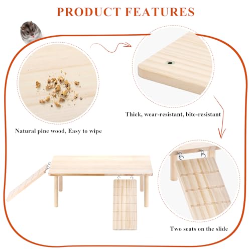 Large Wooden Hamster Platform with ramp, Multi-Level Small Animal Activity Playground, Rest Area Suitable for Dwarf Hamsters, Syrian Hamsters, sandrats, mice, and Other Small Pets