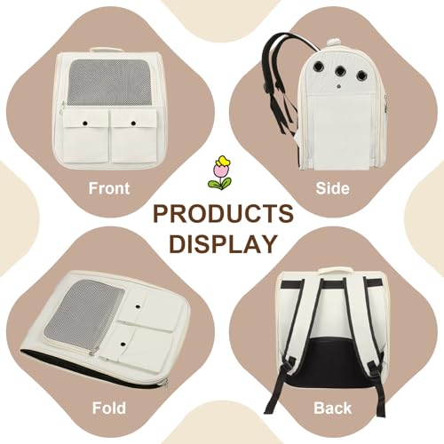 Airline Approved Cat Carrier Backpack - Ventilated Breathable Mesh for Small Dogs & Cats (15lbs), Soft Sided Dog Backpack for Hiking, Camping, Travel & Vet Visits with Padded Straps (White) - color: White