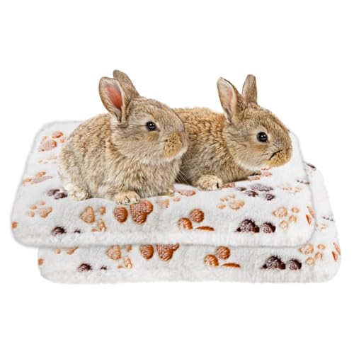 Amakunft 2 Pcs Guinea Pig Bed Mat Washable, Rabbit Winter Bed Pad for Indoor, Warm Small Animal Bed Mattres, Fleece Sleeping Pad for Bunny, Rat, Hedgehog, Sugar Glider, Chinchilla (Paw, Large) - size: Large