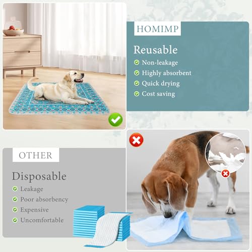 Homimp Washable Pee Pads for Dogs, 2 Pack Reusable Puppy Pads Waterproof, Absorbent and Leakproof Dog Pee Pads, Non Slip Puppy Training Pads, Pet Mat for Floor,Crate,Couch,Whelping,Blue, 36"x48" - size: 36"x48"(Pack of 2)